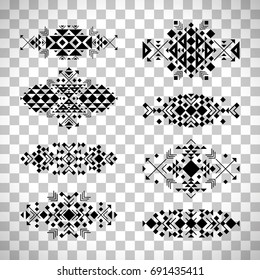 Tribal elements in ethnic style set isolated on transparent background. Vector illustration