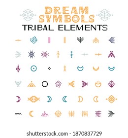 Tribal Elements of ornaments. Letters and symbols in geometric ethnic style. Aztec and native americans fabric style. Vector illustration
