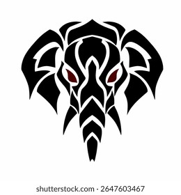 Tribal Elephant Head Vector Logo with Fierce Red Eyes