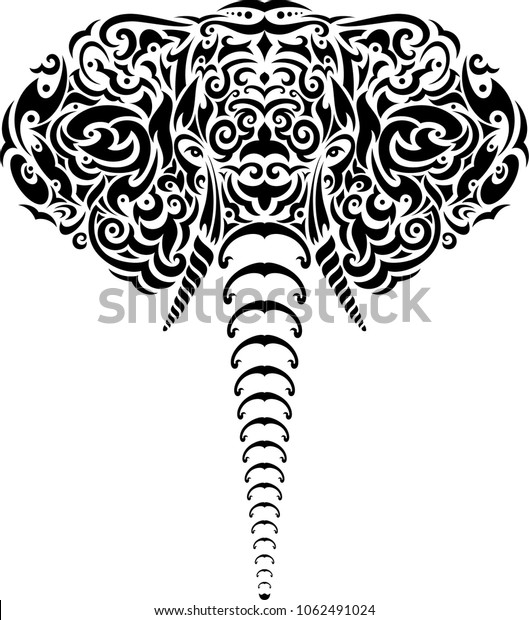 Vektor Stok Tribal Elephant Tattoo Tanpa Royalti 1062491024