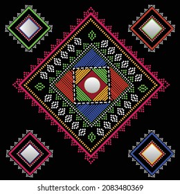 Tribal embroidery art ,seamless pattern,boho ethnic motives. 