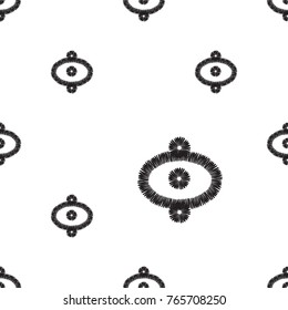 Tribal embroidery with aztec eye. Vector abstract seamless pattern. Black graphic on white background. Geometric embroideries shapes in minimalistic ethnic, boho, aztec, hipster style.