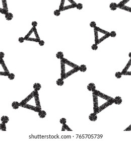 Tribal embroidery with dot pointed triangles. Vector abstract seamless pattern. Black graphic on white background. Geometric embroideries shapes in minimalistic ethnic, boho, aztec, hipster style.