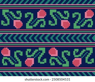 Tribal embroidery floral and leaf with decorative ornaments border for textile.