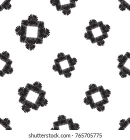 Tribal embroidery with squares with dots. Vector abstract seamless pattern. Black graphic on white background. Geometric embroideries shapes in minimalistic ethnic, boho, aztec, hipster style.