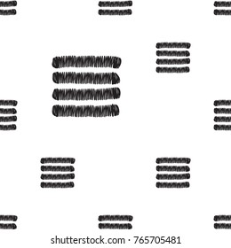 Tribal embroidery with stripes. Vector abstract seamless pattern. Black graphic on white background. Geometric embroideries shapes in minimalistic ethnic, boho, aztec, hipster style.