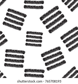 Tribal embroidery with stripes. Vector abstract seamless pattern. Black graphic on white background. Geometric embroideries shapes in minimalistic ethnic, boho, aztec, hipster style.
