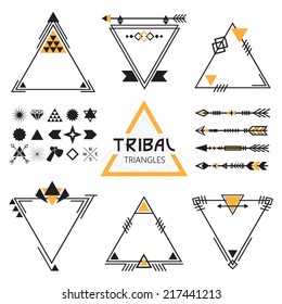 Tribal empty triangles labels, arrows, web elements, signs and symbols set