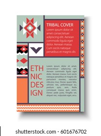 Tribal ethic colorful brochure flyer with nice geometric abstract design elements, template for cover or card ornament