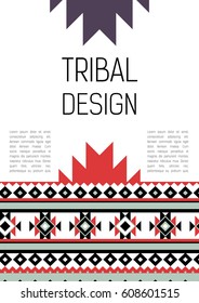 Tribal ethic colorful brochure flyer with nice geometric abstract design elements, template for cover or card ornament