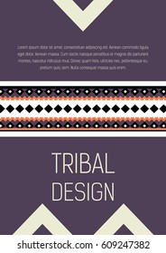 Tribal ethic colorful brochure flyer with nice geometric abstract design elements, template for cover or card ornament