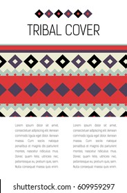 Tribal ethic colorful brochure flyer with nice geometric abstract design elements, template for cover or card ornament