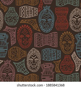 Tribal ethnic African masks seamless pattern 