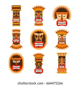 Tribal ethnic african ritual masks set. Vector illustration