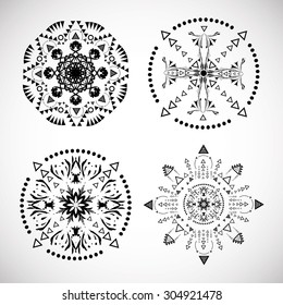 Tribal Ethnic Aztec Geometric Elements Collection. Vector Illustration. Native American Symbol. Islam, Arabic, Indian, Ottoman Motifs.