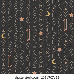 Tribal ethnic aztec, indian, navajo, mexican seamless pattern. Native american dark background.