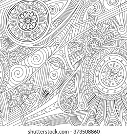 Tribal ethnic background. Hand-drawn vector doodles, seamless pattern. All elements are not cropped and hidden under mask, place the pattern on canvas and repeat