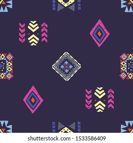 Tribal ethnic background. Primitive geometric seamless pattern. Trendy print modern abstract wallpaper with grunge texture vector illustration. Ornament fabric textile.