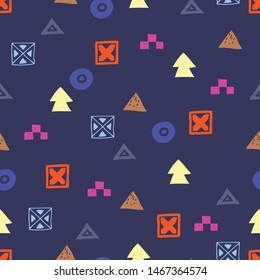 Tribal ethnic background. Stylish primitive geometric seamless pattern. Abstract wallpaper with grunge texture vector illustration.