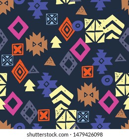 Tribal ethnic background. Stylish primitive geometric seamless pattern. Abstract wallpaper with grunge texture vector illustration.
