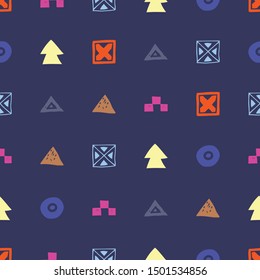 Tribal ethnic background. Stylish primitive geometric seamless pattern. Trendy print modern abstract wallpaper with grunge texture vector illustration.