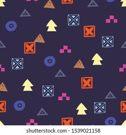 Tribal ethnic background. Stylish primitive geometric seamless pattern. Trendy print modern abstract wallpaper vector illustration. Ornament fabric textile.