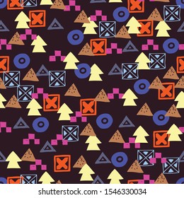 Tribal ethnic background. Stylish primitive geometric seamless pattern. Trendy print modern abstract wallpaper vector illustration. Ornament fabric textile.