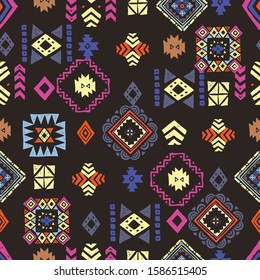 Tribal ethnic background. Stylish primitive geometric seamless pattern. Trendy print modern abstract wallpaper vector illustration.