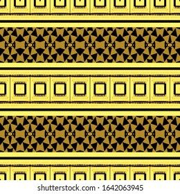 Tribal ethnic borders vector seamless pattern. Geometric abstract background. Repeat backdrop. Geometry ornaments with triangles, stripes, dots, squares, shapes. Endless decorative ornate texture.