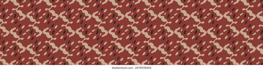 Tribal ethnic camouflage abstract border design in fall color trend. Seamless banner rustic surface texture with neutral tone handwork mark making shapes. 