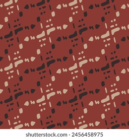 Tribal ethnic camouflage abstract pattern design in fall color trend. Seamless rustic surface texture with neutral tone handwork mark making shapes. 