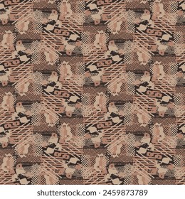 Tribal ethnic camouflage abstract pattern design in fall color trend. Seamless rustic surface texture with neutral tone handwork mark making shapes. 
