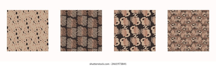 Tribal ethnic camouflage abstract pattern set design in fall color trend. Seamless rustic surface texture with neutral tone handwork mark making shapes.
