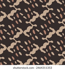 Tribal ethnic camouflage abstract pattern design in fall color trend. Seamless rustic surface texture with neutral tone handwork mark making shapes. 