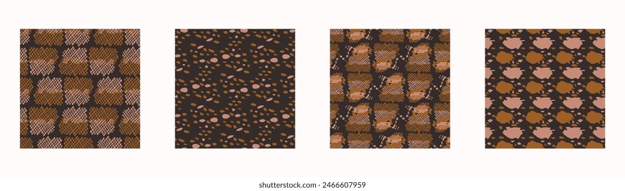 Tribal ethnic camouflage abstract pattern set design in fall color trend. Seamless rustic surface texture with neutral tone handwork mark making shapes.