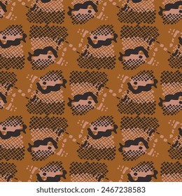 Tribal ethnic camouflage abstract pattern design in fall color trend. Seamless rustic surface texture with neutral tone handwork mark making shapes. 