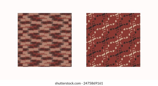Tribal ethnic camouflage abstract pattern set design in fall color trend. Seamless rustic surface texture with neutral tone handwork mark making shapes.