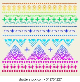 Tribal Ethnic collection, the elements of ethnic patterns of the Aztecs. Isolated on white background.