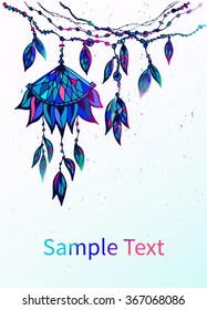 Tribal Ethnic collection, the elements of ethnic patterns of the Aztecs. Hand drawn illustration of dream catcher with beads and feathers.