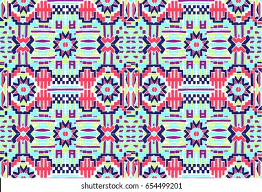 Tribal Ethnic collection, seamless vector pattern of the Aztecs. Mexican ornament. Embroidery on fabric, design elements of the interior. Decoration of clothing, drawing style sketch art.