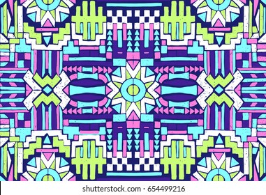 Tribal Ethnic collection, seamless vector pattern of the Aztecs. Mexican ornament. Embroidery on fabric, design elements of the interior. Decoration of clothing, drawing style sketch art.