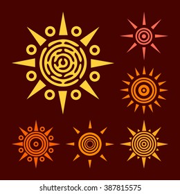 Tribal ethnic collection of suns. Sun icons set Idea for logo or corporate identity. Vector illustration