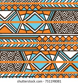 Tribal ethnic colorful bohemian pattern with geometric elements, African mud cloth, tribal design, vector illustration