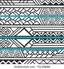 Tribal ethnic colorful bohemian pattern with geometric elements, African mud cloth, tribal design, vector illustration
