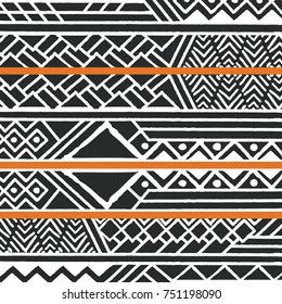 Tribal ethnic colorful bohemian pattern with geometric elements, African mud cloth, tribal design, vector illustration