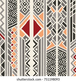 Tribal ethnic colorful bohemian pattern with geometric elements, African mud cloth, tribal design, vector illustration