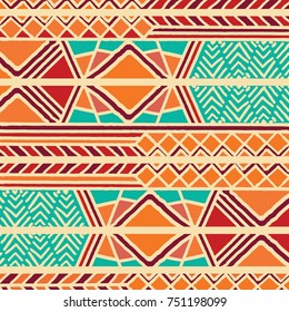 Tribal ethnic colorful bohemian pattern with geometric elements, African mud cloth, tribal design, vector illustration