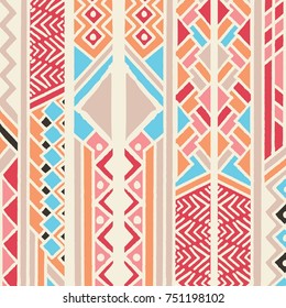 Tribal ethnic colorful bohemian pattern with geometric elements, African mud cloth, tribal design, vector illustration
