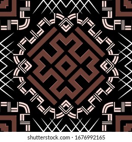 Tribal ethnic colorful seamless pattern. Vector ornamental geometric background. Repeat modern elegant backdrop. Greek style trendy ornaments with geometrical shapes, zigzag lines, frames, borders.