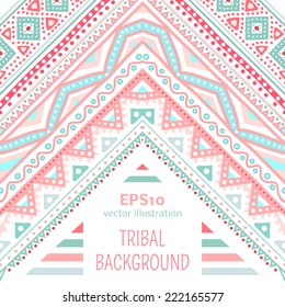Tribal ethnic corner pattern. Vector illustration for your cute feminine romantic design. Aztec sign on white background. Pink and blue colors. Borders and frames. Pretty texture wallpaper.